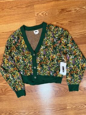 Obey Green Multicolor Floral Knit cardigan, large